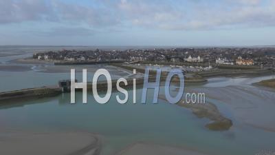 Estuary And Town Of Le Crotoy, Picardy, France - Video Drone Footage
