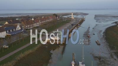 Port And The Lighthouse Of Hourdel, Picardy, France - Video Drone Footage