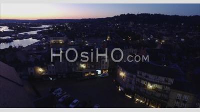 Sainte-Catherine Church And Honfleur Town At Sunset, Normandy, France – Aerial Video Drone Footage 