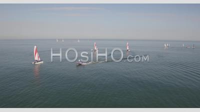 Sailboat On English Channel, Villers-Sur-Mer - Video Drone Footage