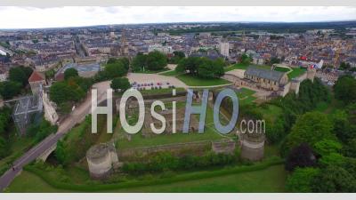 Historic Old Chateau De Caen In The Normandy Town Of Caen, France – Aerial Video Drone Footage