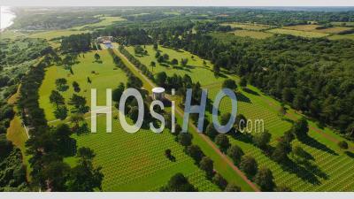 American Cemetery And Memorial At Colleville Sur Mer, Calvados, Normandy, France – Aerial Video Drone Footage 