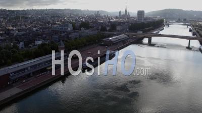 The Seine And The Docks In Rouen - Video Drone Footage