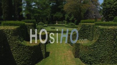 The Famous Gardens At The Manor House At Eyrignac, Dordogne, France - Video Drone Footage