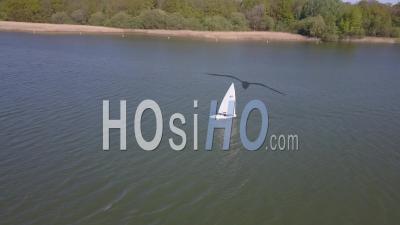 Small Sailboats Sailing On A Lake - Video Drone Footage