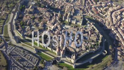 Carcassonne Old City, Seen From Helicopter