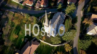Aerial View Of A Whitewashed Reformed Church - Video Drone Footage