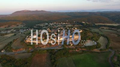 The Ancient, Historic French Village Of Lussan With Mont Bouquet, Gard, South Of France – Aerial Filmed By Drone