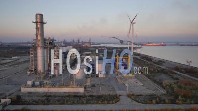 Plant And Wind Turbines - Video Drone Footage