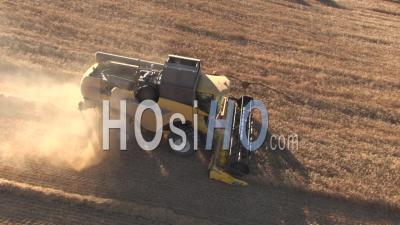 Combine Harvester In Wheat Fields, Valensole, Provence, France - Video Drone Footage