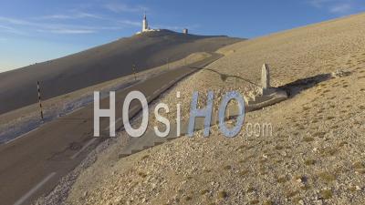 Memorial Stone To Cyclist Tom Simpson On The Route To The Summit Of Mont Ventoux, France – By Drone 