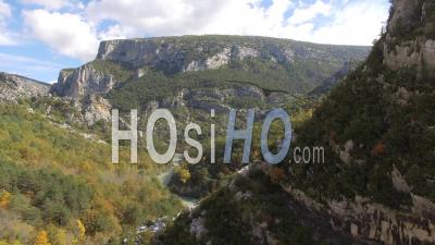 River Verdon And Autumn Forest At The Foot Of The Point-Sublime Mountain Top – Aerial Video Drone Footage