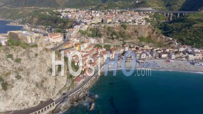Aerial View Of Scilla Coastline In Summer Season, Calabria, Italy - Video Drone Footage