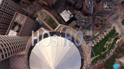 Boston Massachusetts Flying Vertical Shot Looking Down Over Downtown And Waterfront. - Video Drone Footage