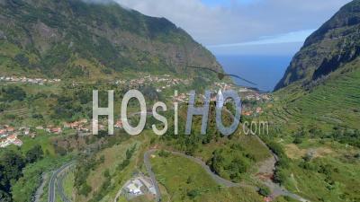 Clock Tower And Village Sao Vicente Madeira Island Drone Video Portugal - Video Drone Footage