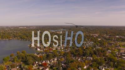 Flying Over Lake House Neighborhoods Keego Harbor Michigan - Video Drone Footage