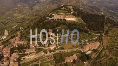 Aerial Footage Of Cortona Village Among The Hills In Tuscany, Italy - Video Drone Footage