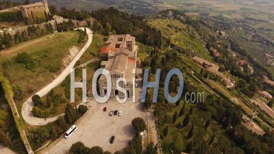 Aerial Footage Basilica Di Santa Margherita And Medici Fortress Of Girifalco At Cortona In Tuscany, Italy - Video Drone Footage