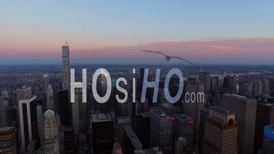 Nyc New York Usa Flying Over Midtown Manhattan Area Just After Sunset - Video Drone Footage