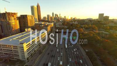 Atlanta Cityscape Aerial Flying Over Freeway During Sunset. Atlanta Georgia Usa - Video Drone Footage