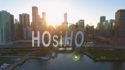 Downtown Chicago And Chicago River Illinois Usa Drone Footage - Video Drone Footage