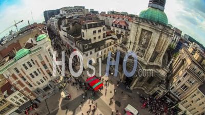 Crowded City Pedestrian Traffic Time Lapse Brussels Shopping District, Belgium - Video Drone Footage