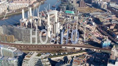 Aerial View Of Battersea Power Station Filmed By Helicopter In Winter, London, London, United Kingdom