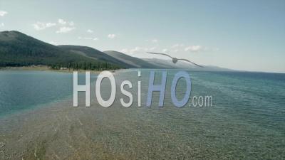 Scenic Lakeshore Of Mongolia - Video Drone Footage