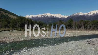 River And Mountain Scenic Patagonia Chile South America - Video Drone Footage