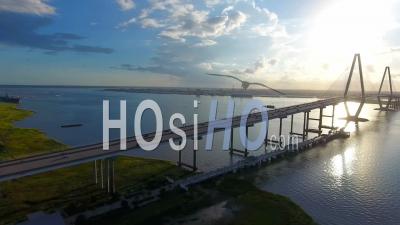 4k Aerial Epic Cinematic Of Arthur Ravenel Jr. Bridge Charleston Sc - Video Drone Footage