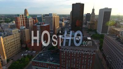 Sunrise Over Downtown Buffalo New York - Video Drone Footage