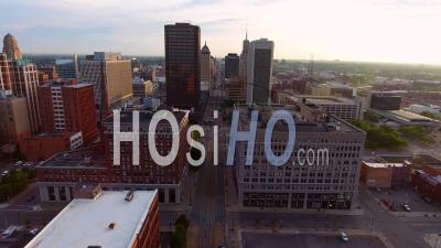Sunrise Over Downtown Buffalo New York - Video Drone Footage