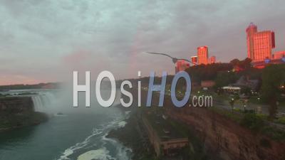4k Aerial View Of Canadian Horseshoe Falls Niagara Falls At Sunrise - Video Drone Footage