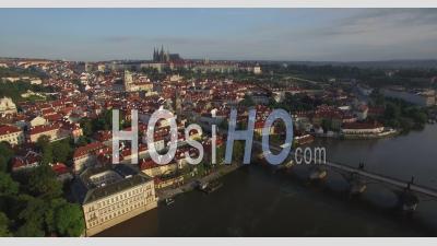 Vltava River Charles Bridge Prague Czech Republic - Video Drone Footage