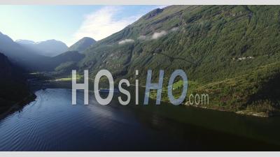 Scenic Geiranger Fjord With Cruise Ships Norway - Video Drone Footage