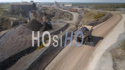 Large Truck Hauling Rock Bardon Hill Quarry Coalville Uk - Video Drone Footage