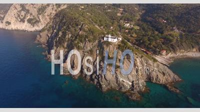 Aerial Shot, Beautiful Lighthouse On The Outcrop In Elba Island In Tuscany, Italy, 4k - Video Drone Footage