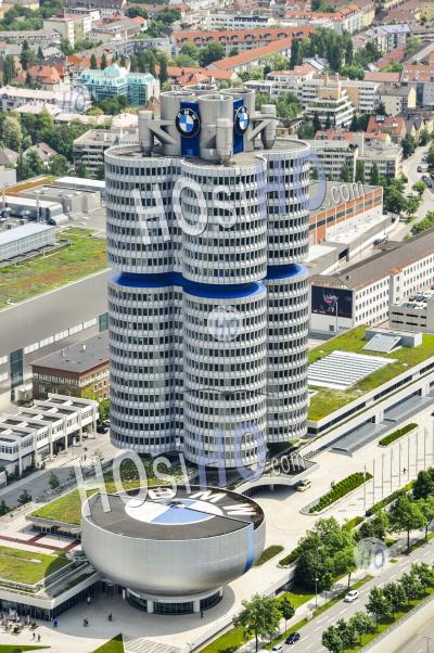 Bmw World, Bmw Museum And Bmw Tower From The Olympic Tower In Munich, Germany - Aerial Photography