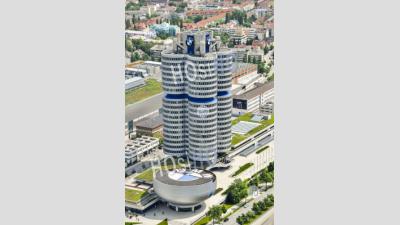 Bmw World, Bmw Museum And Bmw Tower From The Olympic Tower In Munich, Germany - Aerial Photography
