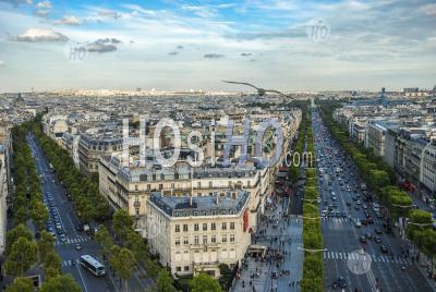 Paris Streets From Triumphal Arch Of The Star In Paris, France - Aerial Photography
