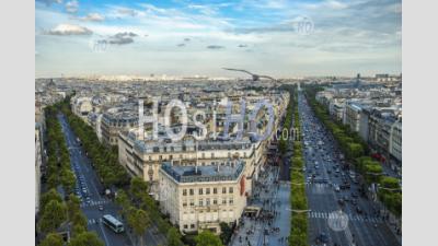 Paris Streets From Triumphal Arch Of The Star In Paris, France - Aerial Photography
