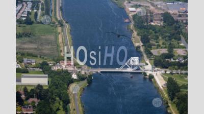 The Bridge Of Bénouville On The Caen Canal To The Sea, Which Replaced The Old Pegasus Bridge. France - Aerial Photography