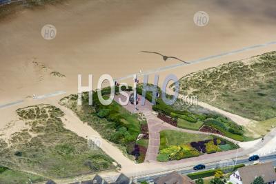 Sword Beach. The Flame Monument For Quistreham, Normandy France - Aerial Photography
