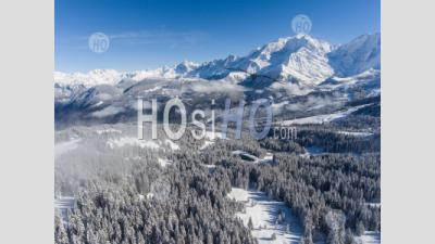 The Mont Blanc And The Saint-Gervais-Les-Bains Ski Resort, Seen By Drone - Aerial Photography