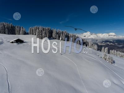 Ski Trekking On The Saint-Gervais-Les-Bains Station - Aerial Photography
