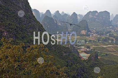 China Guangxi Yangshuo Scenery From The Top Of The Moon Hill Limestone Peak - Aerial Photography