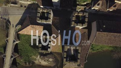 The Bridge And The Fortified Mill In Barbaste, Lot Et Garonne, Aerial View - Video Drone Footage