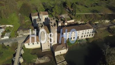 The Bridge And The Fortified Mill In Barbaste, Lot Et Garonne, Aerial View - Video Drone Footage