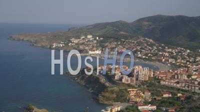 Banyuls-Sur-Mer, Viewed From Vineyard - Video Drone Footage