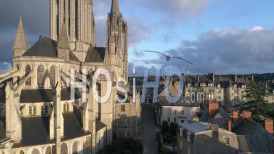 Cathedral Notre-Dame Of Coutances In Summer, Video Drone Footage